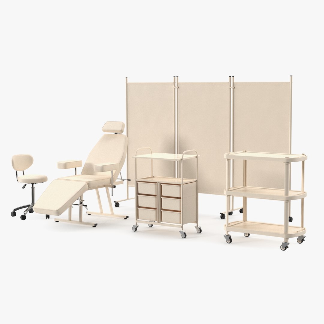 Doctors Office Furniture Set Beige 3D model preview