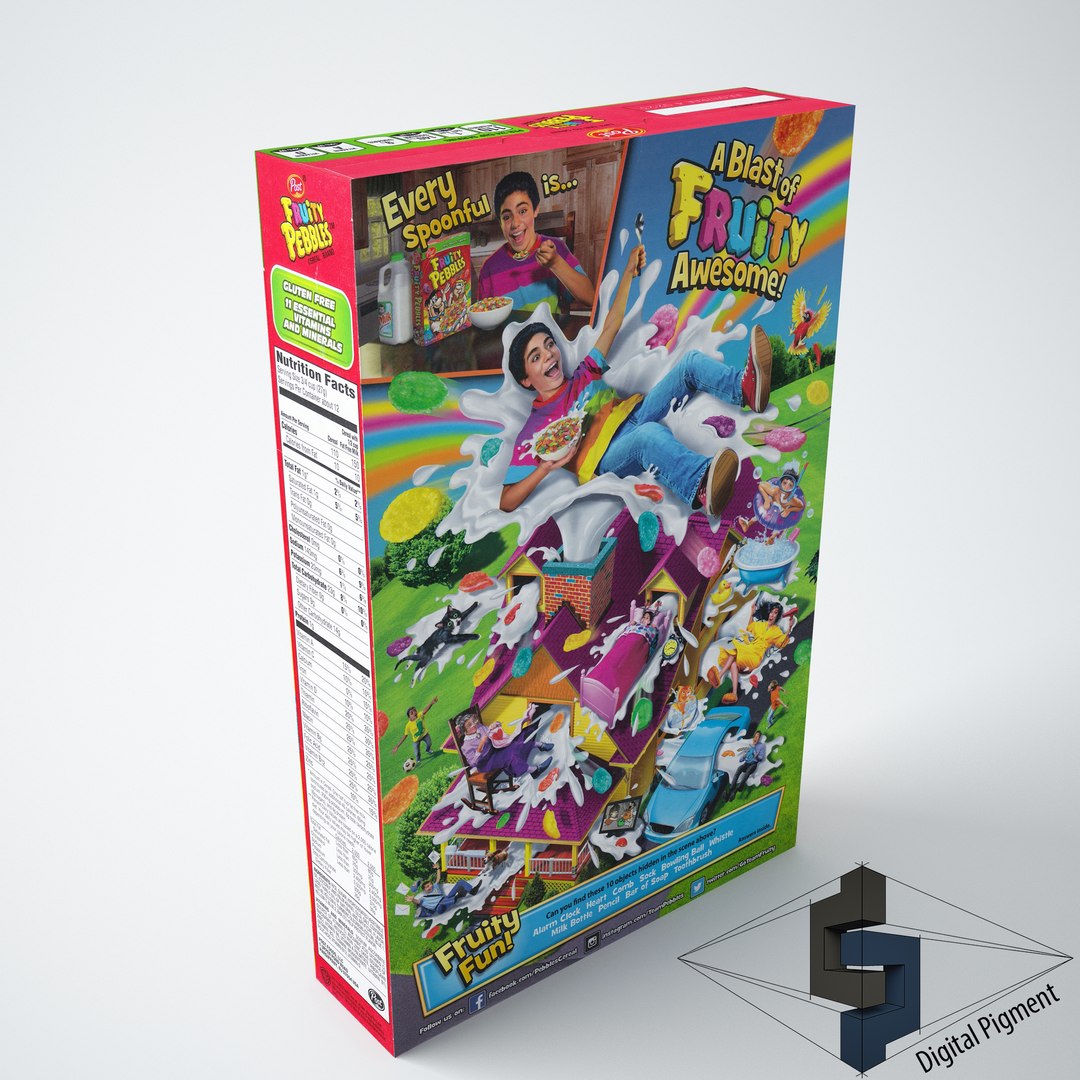 3d Model Fruity Pebbles 2 Cereal Box