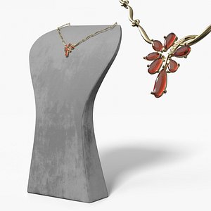 3D model Pendant with Gemstones and Gold Chain on Stand