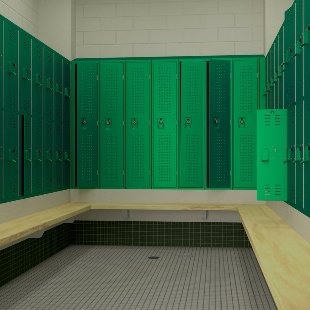 Metal Locker Boxes Room Green 3D model preview