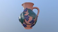 Pitcher witch bunch wine, jug clay hand-made low poly 3D model