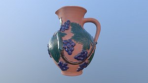 Pitcher witch bunch wine, jug clay hand-made low poly 3D model