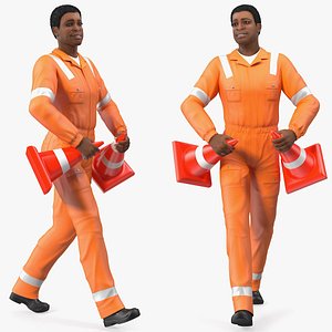 Light Skin Black Road Construction Worker