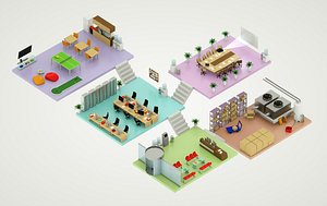 3D Isometric Modern Office Floors low-poly