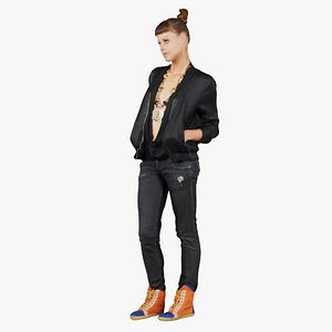 Woman in Black Flamingo Jacket Remastered