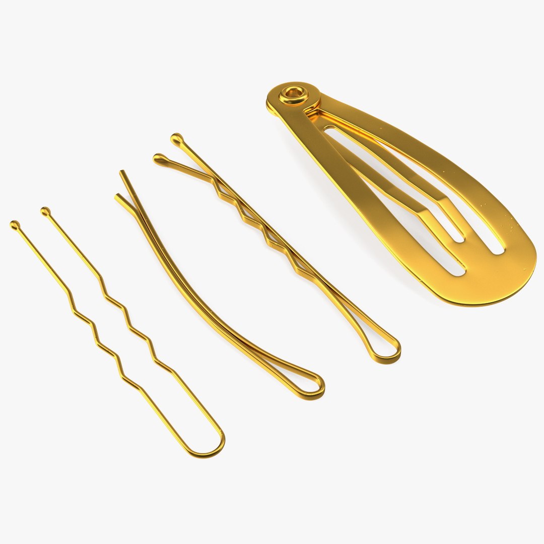 Hairpin Set Gold 3D model preview