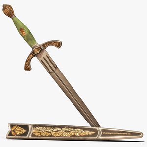 Realistic decorated dagger with sheath lowpoly game-ready