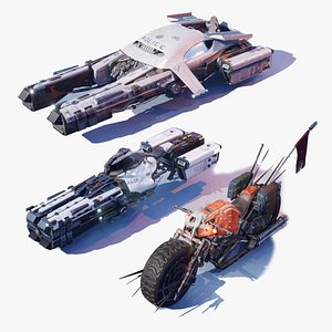 3 Sci-fi Vehicles Models Hover Bike Car motorbike 3D Model Rigged Low-poly 3D model