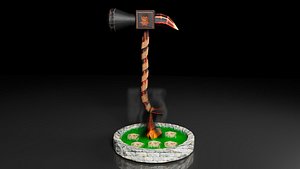 3D Skull HammerAxe Low Poly PBR Model