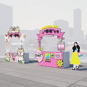 Pink Cute Booth Kawaii Booth Cute Pet Cat Booth Night Market Floor Stand Pink Market Booth Pink Knit 3D model