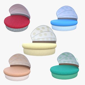 Realistic Round Lounge Chair Set Low Poly Quad Model PBR Game Ready Furniture