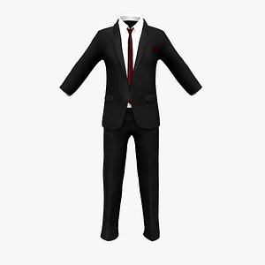 3D Elegant One Button Closed Front Slim Lapel Black Suit model