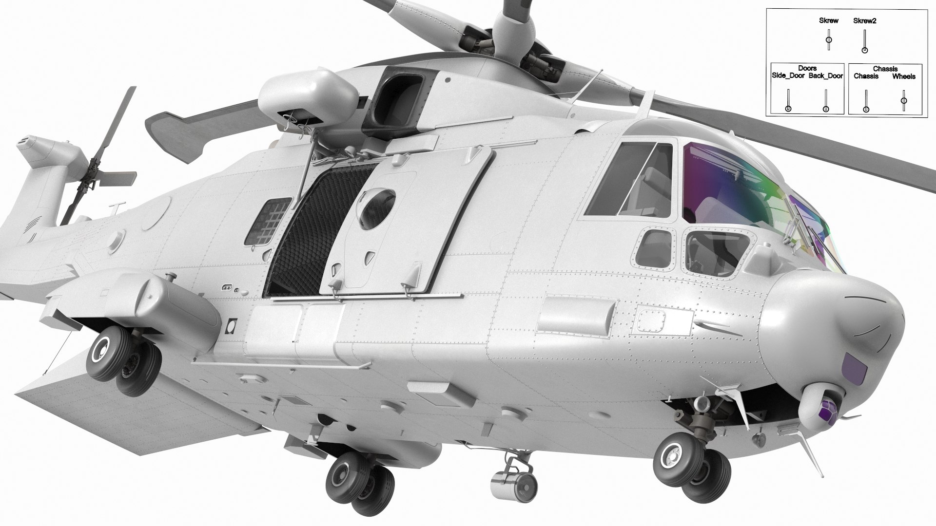 Multipurpose Medium Transport Helicopter Rigged 3D model preview