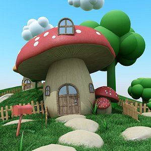 cartoon mushroom town 3D