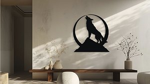 Howling Wolf Moon Mountain Wall Decor Art