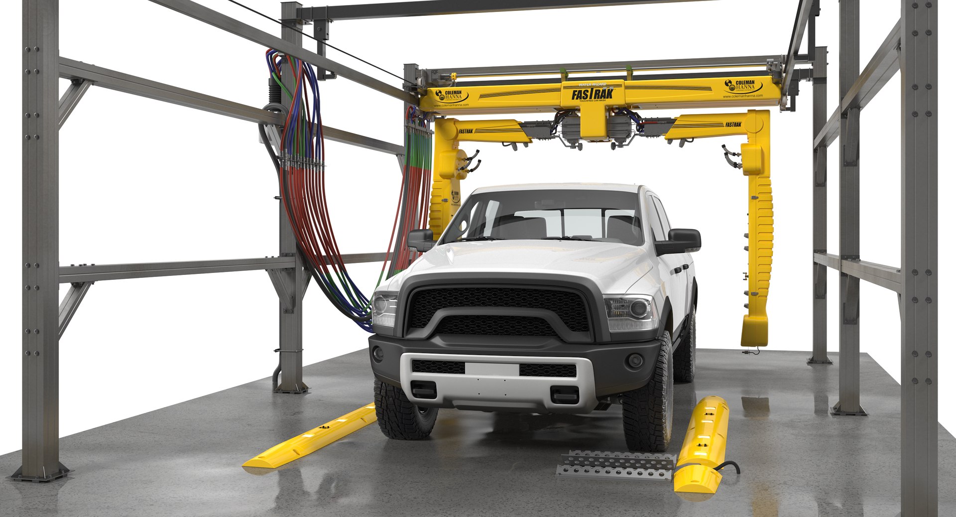 Carwash System Fastrak Touch Free with Pickup Truck Rigged 3D Model 3D model preview