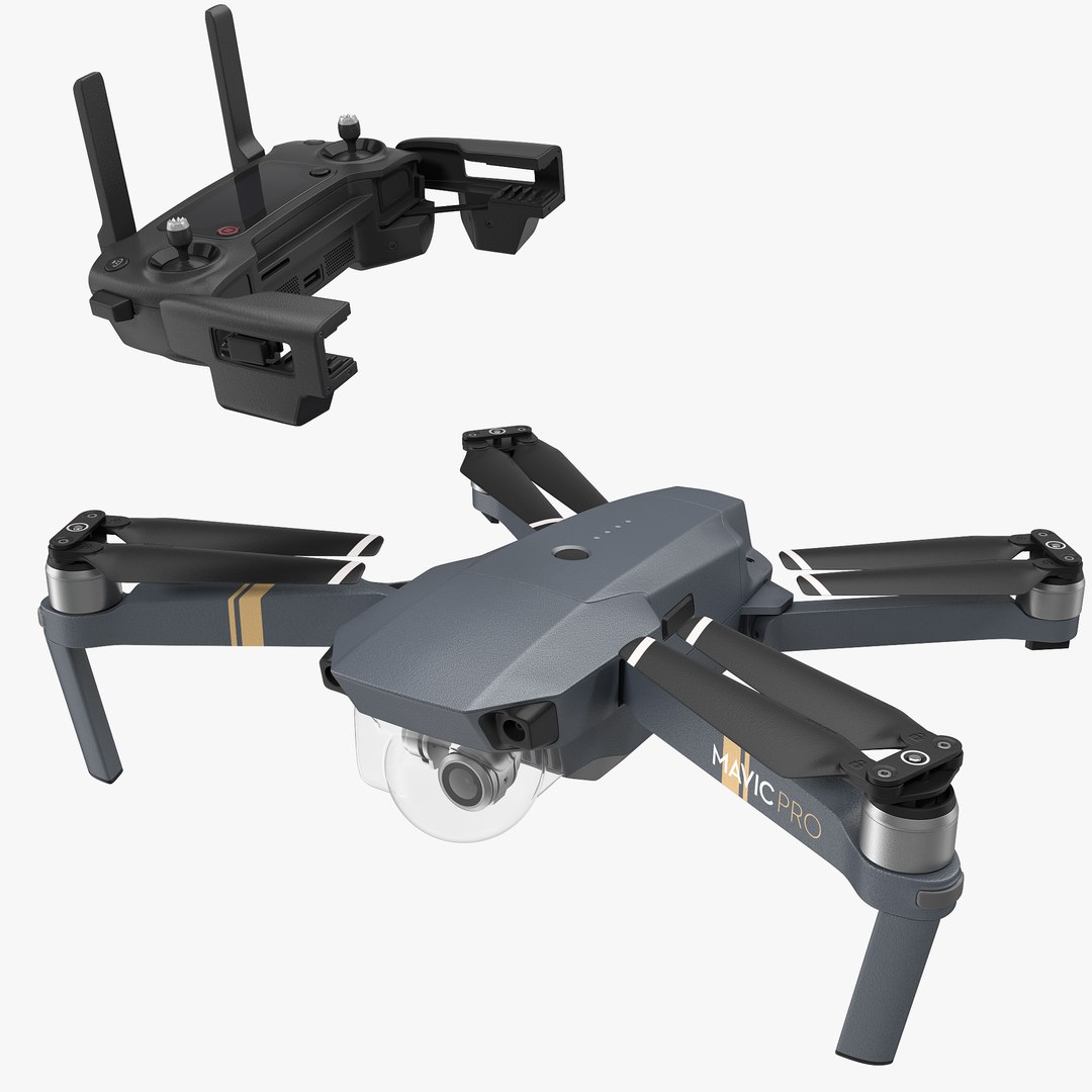 DJI Mavic Pro Quadcopter with Remote Controller Rigged 3D model preview