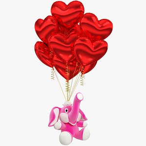 Stuffed Toy Elephant with Balloons Collection V2 3D model