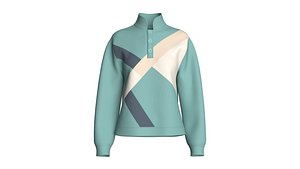 Girls Color-Block Button Placket Sweatshirt 3D