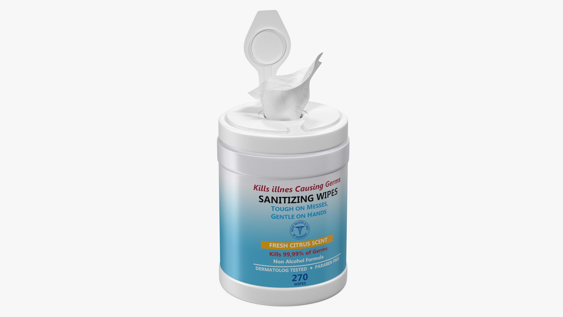 Opened Sanitizing Wipes 270 Count Canister 3D model preview