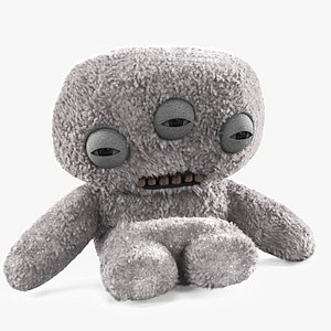 3D model Plush Toy Alien with Three Eyes Gray Fur Rigged for Cinema 4D