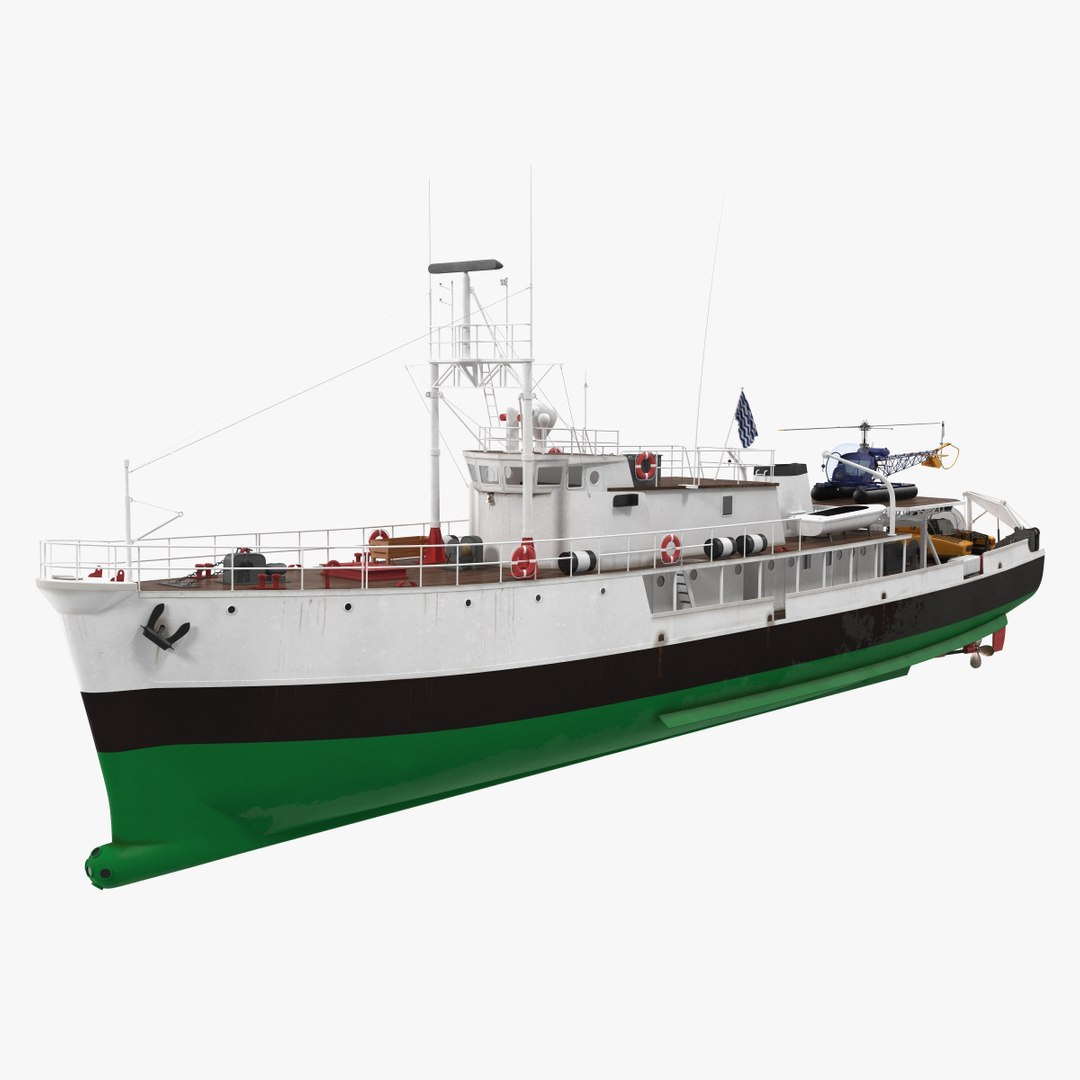 Oceanographic Vessel with Helicopter and Submarine 3D model preview