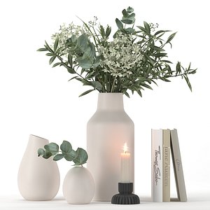 bouquet eucalyptus hydrangea plant 3D