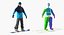 3D model skier snowboard man boards