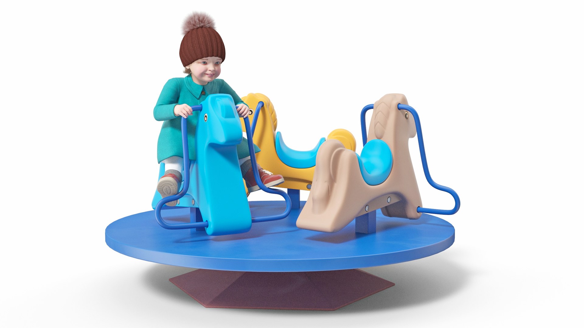 Little Girl Riding Carousel Fur 3D model preview