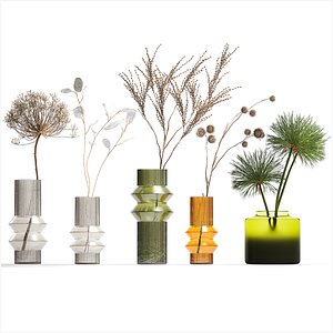3D model Set of dried flowers vase Thistle Heracleum Lunaria 325