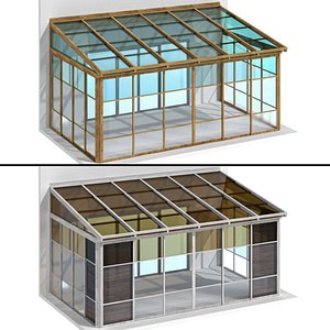 Wooden glazed veranda terrace 3D model