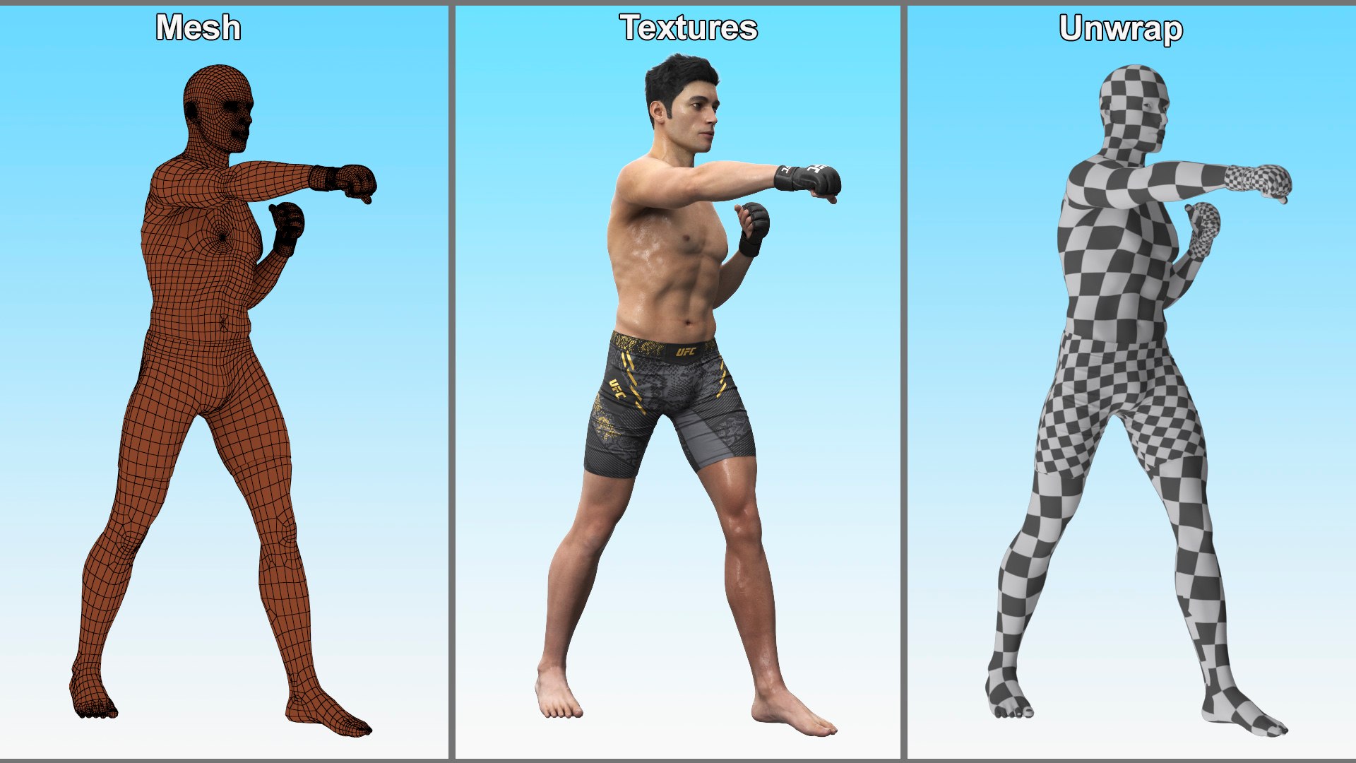 UFC MMA Fighter In Kicking Stance Sweaty Fur 3D Model - TurboSquid 2334007