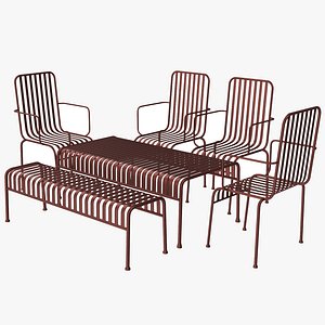3D Hay Palissade Striped Outdoor Furniture Set Brown model