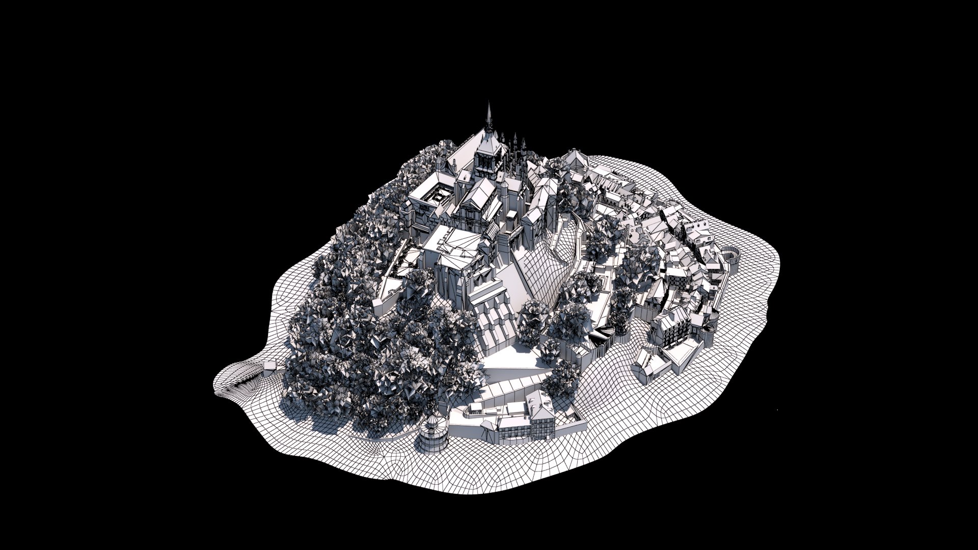 3D Mont Saint Michel model https://p.turbosquid.com/ts-thumb/nz/YGXfaZ/ns/wframe_view13copy/jpg/1620156280/1920x1080/fit_q87/a26067f2d89ae89904f14473cd8053d8ee3b2846/wframe_view13copy.jpg