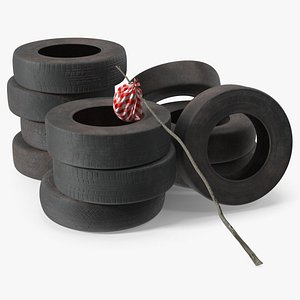 Abandoned Tire Stack With Travelers Bindle model