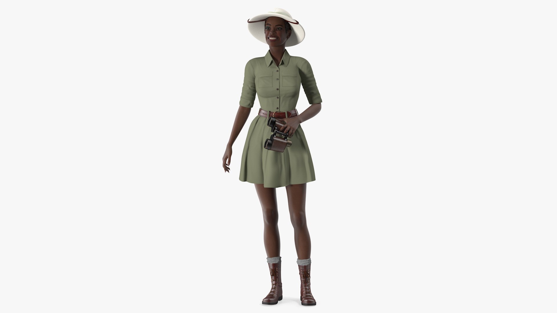 Dark Skin Black Woman Explorer Standing Pose 3D model preview
