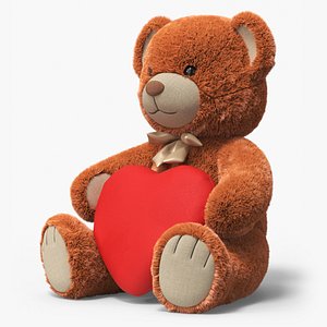 3D Teddy Bear Brown Holding Heart Fur for Cinema 4D