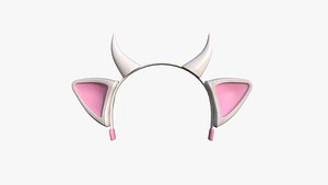 3D Furry Ears Tiara J06 White - Headband Character Design model