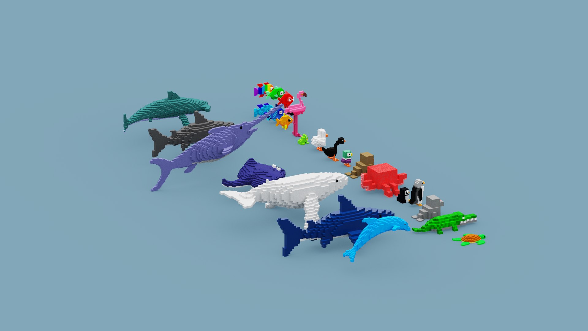 3D Voxel Sea Animals https://p.turbosquid.com/ts-thumb/o0/4FGhMO/NW/spin202307081801250009/png/1688840936/1920x1080/fit_q87/197c8101d5338b84c7858730ded7a4d1e06eb9f6/spin202307081801250009.jpg