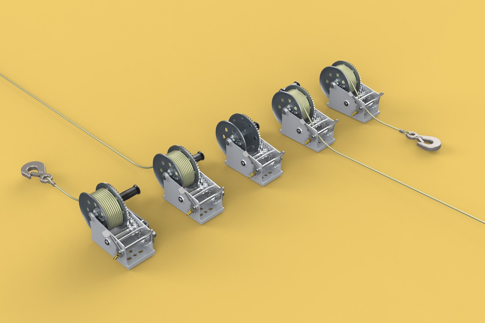 WINCHES HAND CRANK WINCH HOIST WIRE LIFTER ROPE SLING HOOK CRANE 3D ...