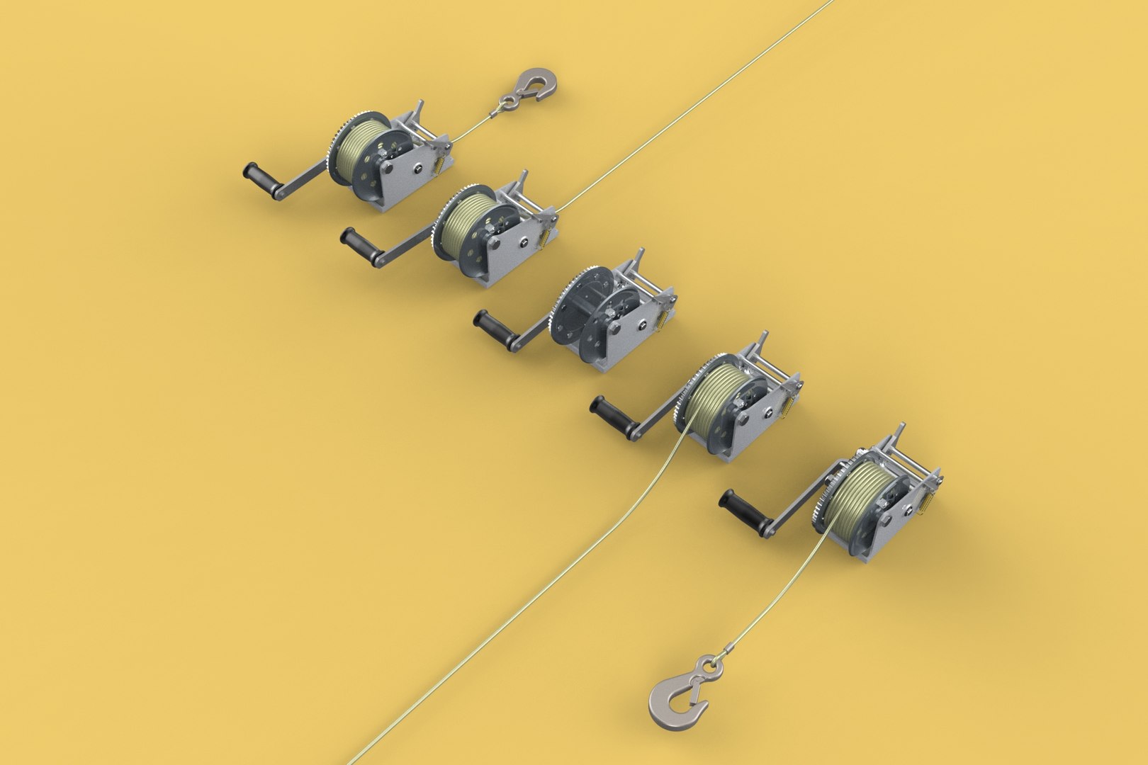 WINCHES HAND CRANK WINCH HOIST WIRE LIFTER ROPE SLING HOOK CRANE 3D ...