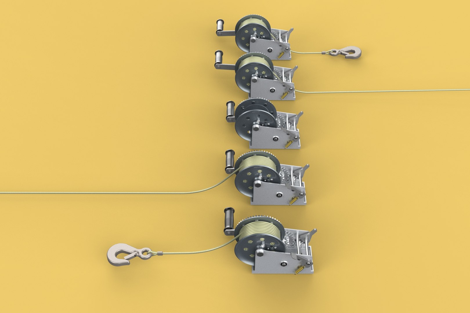 WINCHES HAND CRANK WINCH HOIST WIRE LIFTER ROPE SLING HOOK CRANE 3D ...