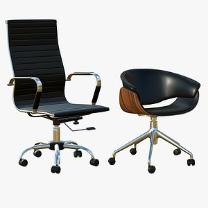 Office Chair Realistic Leather Wooden 3D