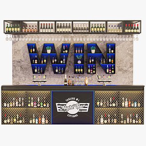 Pub with neon lights and alcohol collection 3D model