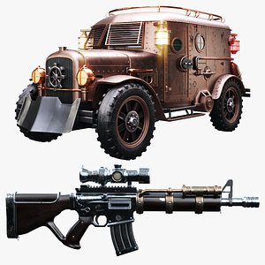 Steampunk Van and Gun Bundle model