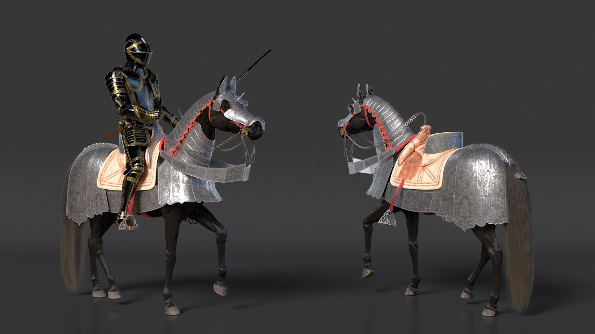 Medieval Horse In Armor With Knight Riding Fur 3D - TurboSquid 2358425