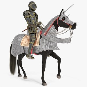 Medieval Horse in Armor with Knight Riding Fur 3D