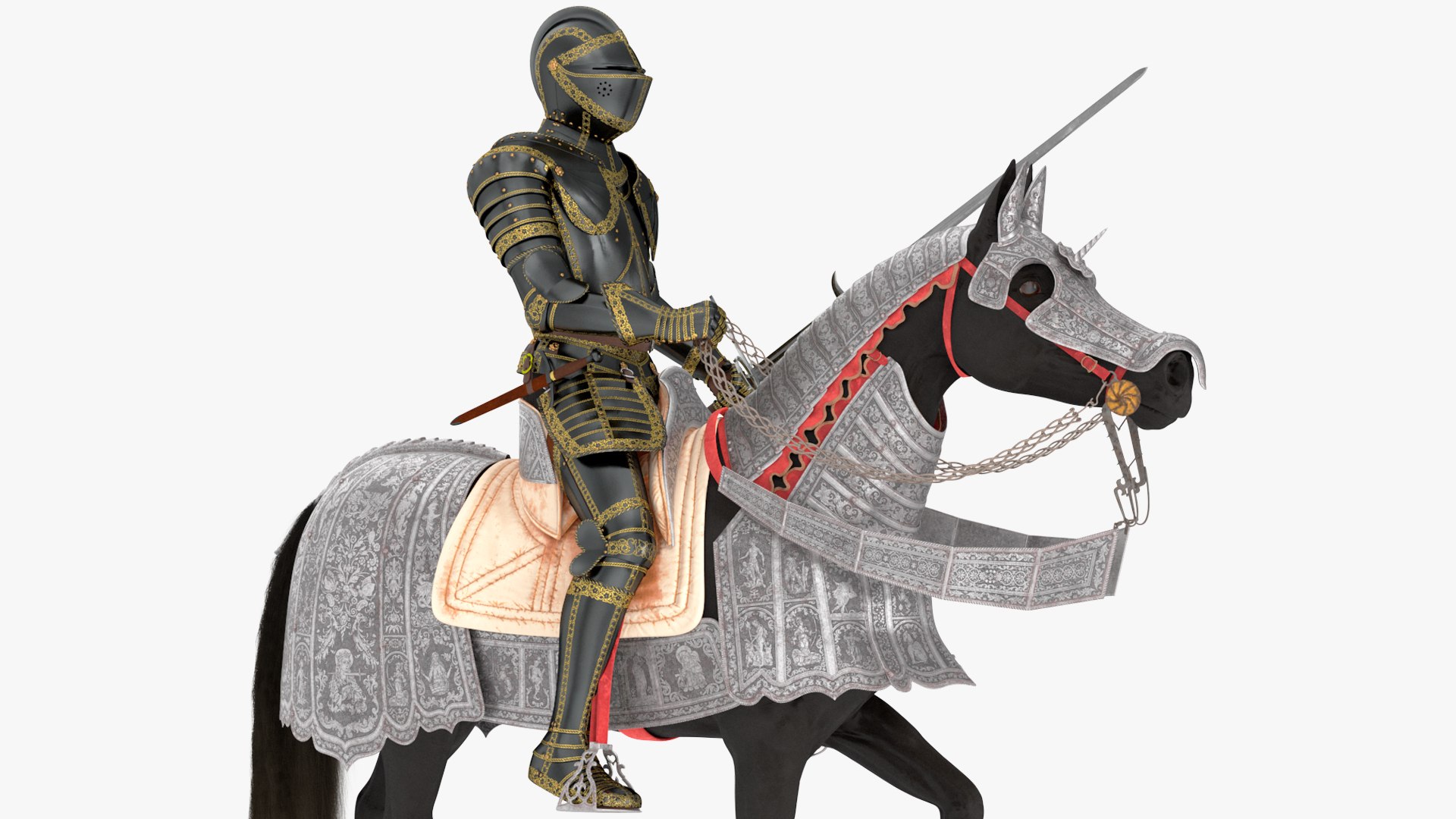 Medieval Horse In Armor With Knight Riding Fur 3D - TurboSquid 2358425