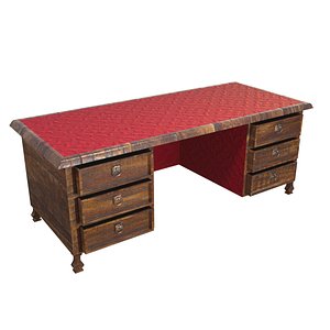 Vintage Wooden Desk Low Poly PBR UVW