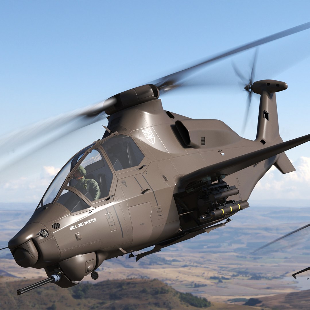 Bell 360 Invictus Helicopter with Pilot Rigged 3D model preview